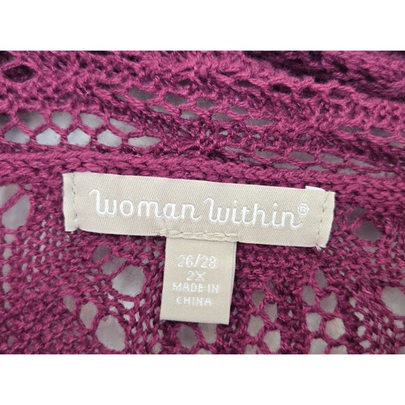 Woman Within Cardigan Womens 2X 26/28 Sweater Purple Crochet Knit Duster Plus - Picture 5 of 9